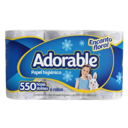PAPEL HIGIENICO ADORABLE DE 6 DE 550 HOJAS