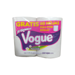 PAPEL HIGIENICO VOGUE DE 4 ROLLOS AROMA MANZANILLA 400 HOJAS DOBLES